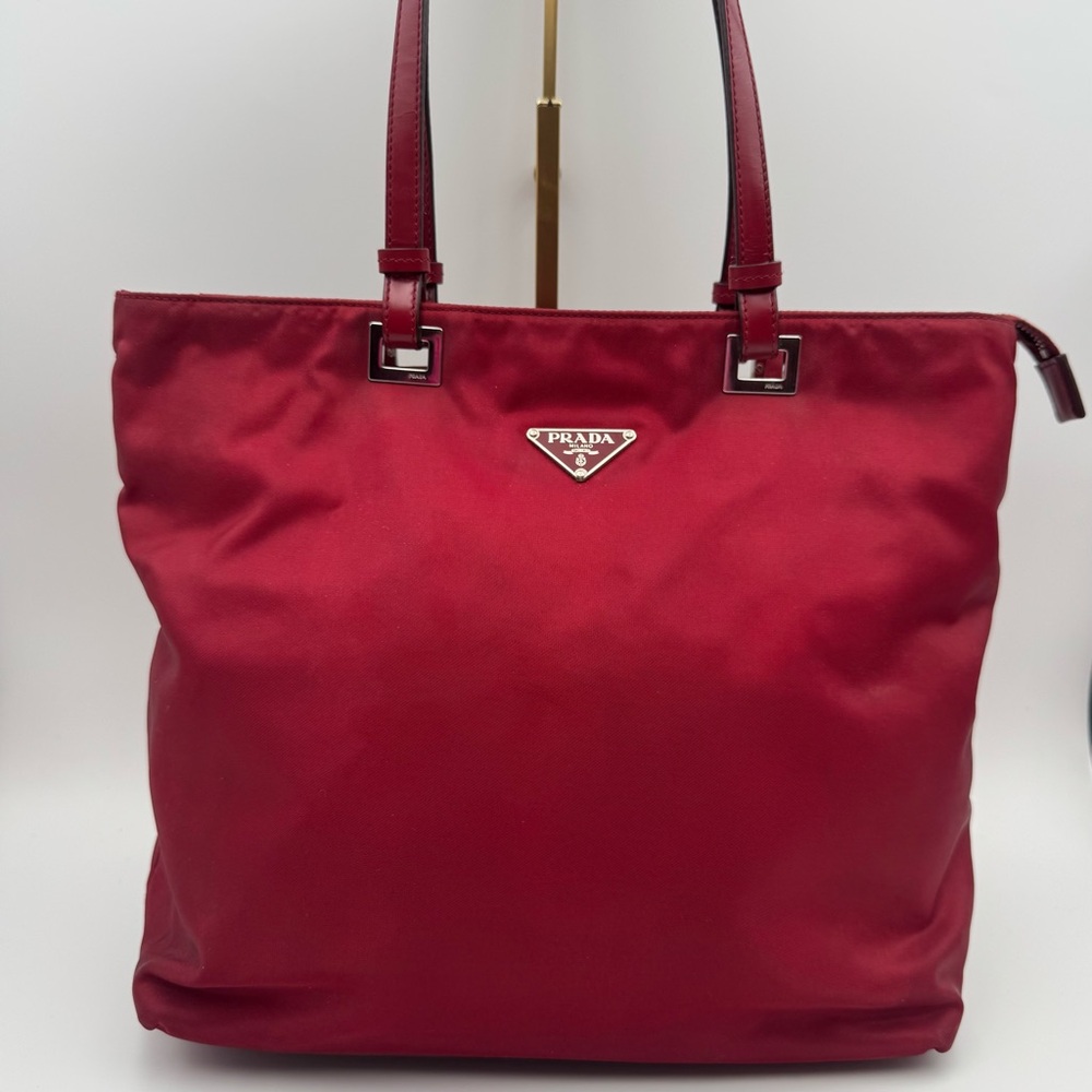 Authentic Prada Crimson Red Nylon Tote Bag